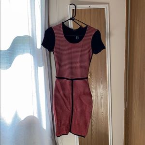 Red Knit Striped Midi Dress
